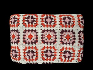 Tissu au crochet multicolore Granny Square en gros, orange, bordeaux, rose et blanc, dentelle géométrique, tissu vintage bohème - Product Image 4