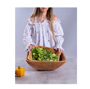Bol carré en bois pour salade, assiette créative pour fruits et desserts, léger, grande taille, avec logo, en promotion - Product Image 1