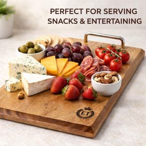 <b>Wooden</b> Rectangle Chopping Board With Stainless Steel Handle Kitchen Cutting Block Anti Slip Single <b>Piece</b> - Product Image 5