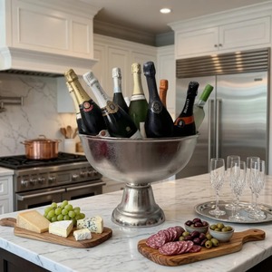 Gold Round Metal <b>Ice</b> Bucket with Lid Decorative Chain Link Rim Luxury Beverage <b>Cooler</b> - Product Image 2