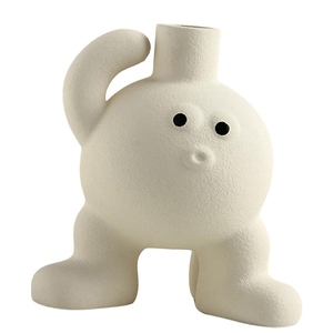 New design Cute cartoon ceramic vase quirky white porcelain flower vase modern tabletop decor aesthetic character vase - Product Image 1