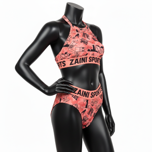 Conjunto de Bikini Premium para Mujer, Poliéster y Spandex, Estampado Gráfico de Coral, Paneles Cosidos, Cintura con Logotipo Personalizado - Product Image 4