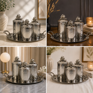 Royal Gold Hammered Effect 3-Jar Kitchen Storage <b>Canister</b> <b>Set</b> with Lids & Tray Airtight Dishwasher Safe Premium Gift <b>Set</b> Carton - Product Image 4