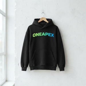 Sweat-shirt à capuche surdimensionné noir personnalisé pour homme, avec logo dégradé, style streetwear décontracté, poche kangourou - Product Image 3