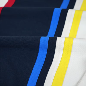 Polo de Manga Corta para Hombre con Bloques de Color y Rayas, Transpirable, Tejido, Informal, Blanco, Azul Marino, Rojo, Azul, Amarillo, con Logotipo Frontal - Product Image 4