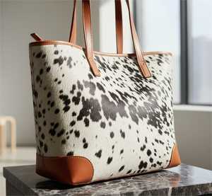 Leather Hair-On Tote Bag Cowhide Handbag Women Shoulder Purse Fashion Stylish Daily Use <b>Shopper</b> Waterproof Open Zipper LHTB-0040 - Product Image 3