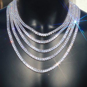 Chaîne tennis baguette en argent 925 plaqué or avec diamants de laboratoire, collier serti de pierres pour femmes et hommes, bijoux fins de luxe - Product Image 3
