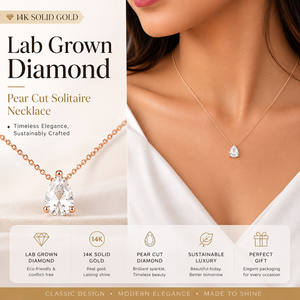 สร้อยคอเพชรเพียร์คัทเพาะเลี้ยงในห้องปฏิบัติการ ทองคำ 14K สีโรสโกลด์ เครื่องประดับชั้นดี - Product Image 4