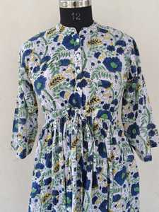 Robe longue en coton imprimé floral bohème, col élégant, coupe évasée, décontractée, pour plage et soirée, vente en gros, exportation - Product Image 3