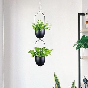 Pot de fleurs suspendu moderne en métal avec revêtement en poudre, jardinière elliptique pour plantes d'intérieur et d'extérieur, design minimaliste, couleur noire - Product Image 6