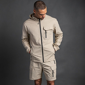 Jaffico International Men's Beige Hooded Lightweight Nylon Tracksuit Set Zipper Fly Comfortable Regular Fit Full Length Winter - Product Image 1
