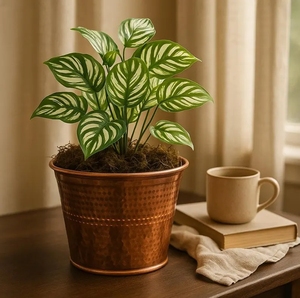 Ensemble de pots de fleurs en métal modernes et durables, jardinières d'intérieur, finition martelée couleur cuivre, utilisation sur bureau, design minimaliste, MORADABAD ART - Product Image 4