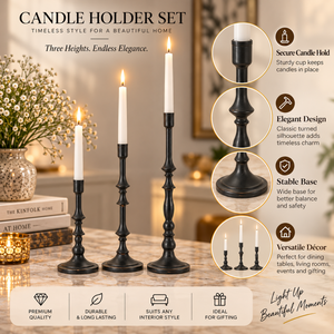 Classic Black Taper Candle Holders Set of 3 in Different Heights for <b>Table</b> Display |<b>Tall</b> Metal Candlestick Stands for Home Decor - Product Image 5