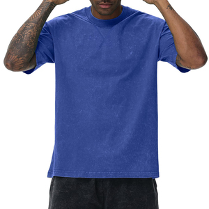 Camiseta Oversize Azul Lavado Ácido para Hombre, Algodón Pesado Desgastado, con Logo Personalizado, Estilo Urbano, Relajada, para Uso Diario, Venta al por Mayor - Product Image 5