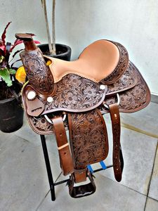 Silla de montar para caballo de cuero genuino de la mejor calidad, color marrón, absorbente del sudor, en venta, hecha en India, diseños personalizables. - Product Image 6