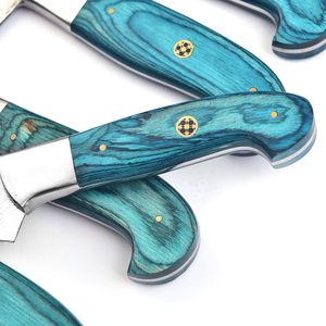 Ensemble de couteaux de cuisine en acier Damas, 7 pièces, couteaux de chef, manche en bois turquoise, avec sac en cuir, vente en gros, fabricant OEM B2B - Product Image 2