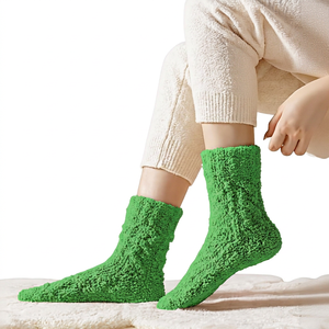 Pink Knitted Ankle Lounge <b>Socks</b> Cotton Bamboo Fiber <b>Thick</b> Anti-Slip Solid Color <b>Winter</b> Casual Wear for Adults - Product Image 2