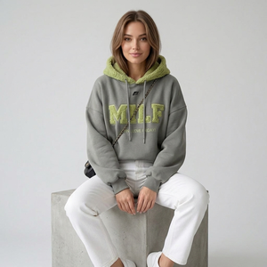 <b>Women</b>’s Oversized Fleece <b>Hoodie</b> Casual Streetwear Sweatshirt with <b>Sherpa</b> Hood Chenille Letter Patch for Wholesale - Product Image 2