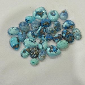 Turquoise naturelle Golden Hill, cabochons de formes variées, dos plat et lisse, bleu, 2-10 carats, turquoise du Kazakhstan non traitée, pierres précieuses en vrac - Product Image 1