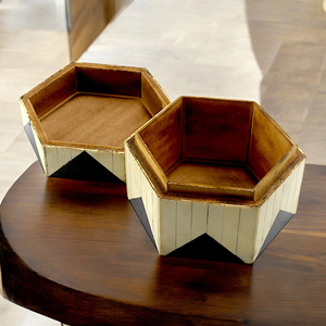 Boîte à bijoux en bois incrustée de os, artisanale, décorative, pour coiffeuse et décoration intérieure - Product Image 5