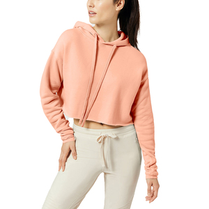 Hoodie court en polaire pêche pour femme, à manches longues et épaules tombantes, tricoté, style décontracté hiver, doublure polyester, broderie - Product Image 3