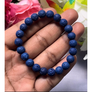 Blue Lava <b>Bracelet</b>: Round Gemstone <b>Beads</b>, Stretch <b>Bracelet</b> Unisex Classic Style Certified Anniversary Gift - Product Image 3