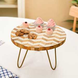Wooden Cake Decorative Tray Acacia Wood Resin Serving Trays Wood Round Food Cake Platter Tray Tabletop Round Stand Platters - Product Image 1