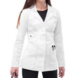 Bata de Laboratorio Blanca para Mujer, Tejida, de Algodón y Poliéster, Uniforme de Hospital, 3 Bolsillos, Cierre de Broches, Bata Médica - Product Image 1