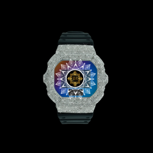 Montre de sport unisexe de luxe Justhira avec moissanite VVS personnalisée, cadran carré glacé, style antique, résistante à l'eau 3 ATM, bracelet en caoutchouc noir - Product Image 1