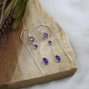 Natural Amethyst Cabochon 925 <b>Sterling</b> <b>Silver</b> Rhodium Plated Handmade Vintage Christian Wedding Threader Bezel <b>Set</b> Women - Product Image 4