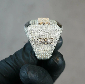 925 เงินสเตอร์ลิงรอบ Moissanite เพชรแชมป์ผู้ชายแช่แข็งเต็มรูปแบบผู้ชายชุบทอง Pinky รอบ Moissanite แหวนฮิปฮอปสําหรับเขา - Product Image 3