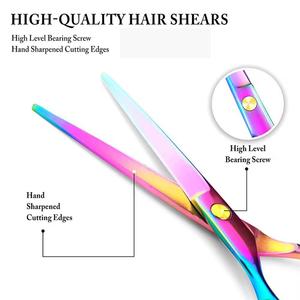 Ciseaux de coiffure professionnels 6,5 pouces en acier inoxydable, manche long, pour droitiers, lame affûtée, finition arc-en-ciel - Product Image 2