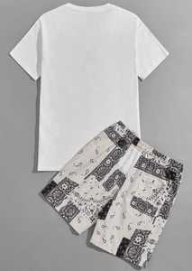 Wholesale Summer New Men Casual Shorts <b>Set</b> T-Shirt Animal Print <b>Knitted</b> 100% Cotton Quick Dry Tracksuit Collection - Product Image 2