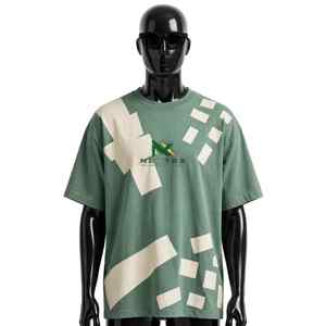 T-shirt décontracté unisexe NEXTEX à manches courtes rayé, respirant, coupe classique, couleur sauge, en jersey de coton doux - Product Image 1