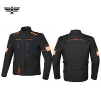 Blouson de moto unisexe noir à manches longues, imperméable et respirant, en polyester 240g, protection CE, logo personnalisé sur le devant.