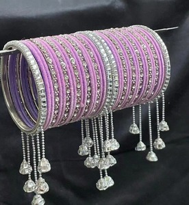 High Quality Indian Bridal Bangle Set Jhumki Bangles Imitation Pearl <b>Crystal</b> Rhinestone Punjabi Wedding Dulhan Choora - Product Image 1