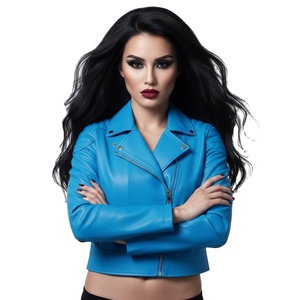 Veste de moto en cuir bleu sur mesure en gros, veste de motard en cuir véritable pour femmes, style biker, manteau pour femmes, approvisionnement en vrac en usine, service OEM - Product Image 1