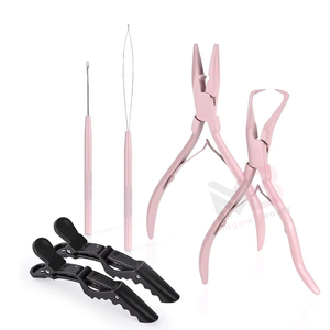 Pince professionnelle réutilisable en acier inoxydable pour extensions capillaires, outil d'ouverture et de fermeture de micro-anneaux et de perles, sans nickel - Product Image 1