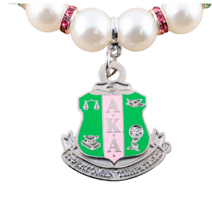 White Pearl Necklace with Green and Silver Shield Charm Plus Pearl Jewelry Gift Box Elegant Fashion Necklace for Women - Product Image 3