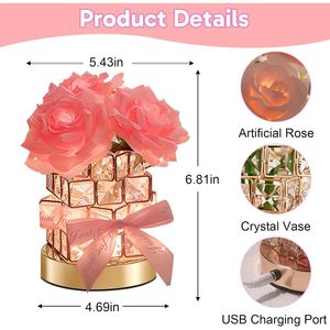 Regali di San Valentino e Compleanno per Lei, Lampada da Tavolo in Cristallo Senza Fili con 3 Colori Dimmerabili e Ricaricabile per Arredamento Casa - Product Image 3
