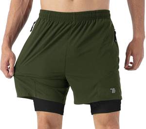 High Quality Custom Sporty Unisex Gym Shorts Double <b>Layer</b> Breathable Quick Dry Stretch Summer Sports Training Pattern Elastic - Product Image 3