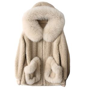 Abrigo de Forro Polar con Capucha para Mujer, con Ribete de Piel y Bolsillos, Ropa Casual de Invierno - Product Image 1