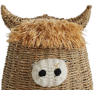 Panier en jonc de mer écologique et durable, fait main, en forme de vache des Highlands, boîte de rangement pour jouets en osier avec couvercle à franges - Product Image 2