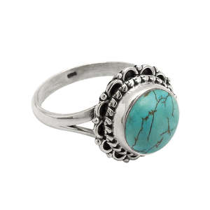 Handmade Bohemian Style Women <b>Ring</b> Bezel Setting Inlay Jewelry For Anniversary Gift Comes With Round Cut <b>Turquoise</b> Gemstone - Product Image 1
