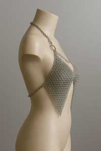 Silver-Plated Brass & Glass Chainmail Armor <b>Top</b> Modern Antique Round Shape Wedding Wear - Product Image 4
