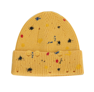 Bonnet en tricot noir avec points brodés colorés, bord côtelé, chapeau d'hiver - Product Image 3