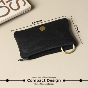 WRIZA Porte-clés de luxe de haute qualité en cuir véritable avec fermeture éclair et anneau métallique |   Porte-clés fin pour homme et femme, cadeau - Product Image 5