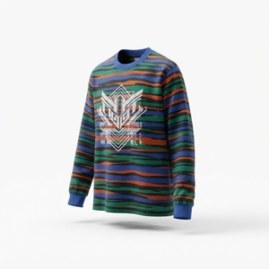 เสื้อยืดแขนยาวลายทางผู้ชายแบบสั่งทำพิเศษ พิมพ์ลายกราฟิกสไตล์วินเทจ คอกลม สตรีทแวร์ ผลิตตามแบบ OEM ผ้าฝ้าย 100% เป็นมิตรกับสิ่งแวดล้อม ทรงปกติ - Product Image 3