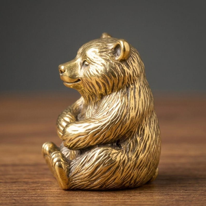 Figurine d'ours en métal artisanale, sculpture d'ours assis, statue d'animal sauvage détaillée, décoration de luxe pour la maison et le bureau - Product Image 3