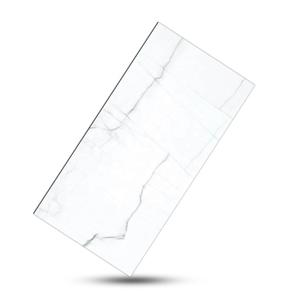 Carrelage aspect marbre Statuario haute brillance, carrelage de sol en porcelaine polie 60x120cm pour salon moderne - Product Image 1